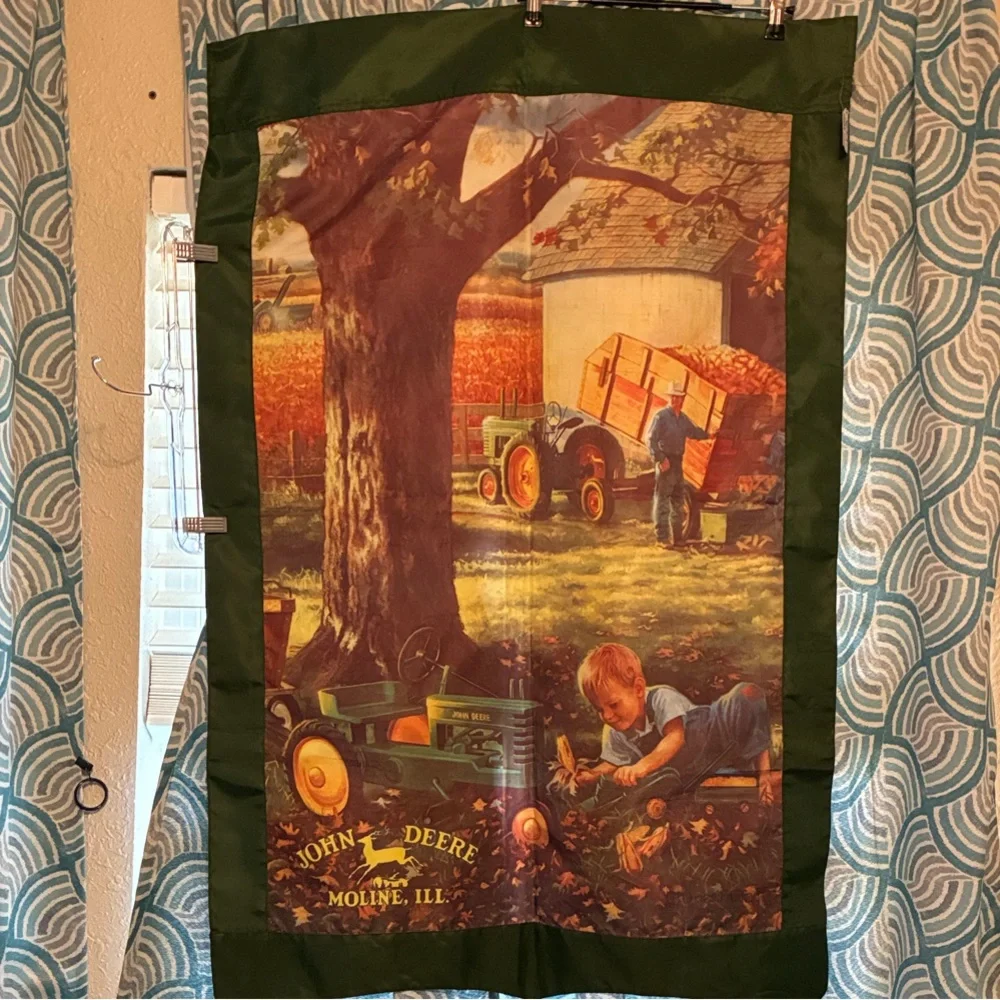 John Deere Farm Scene Tapestry with Green and Brown